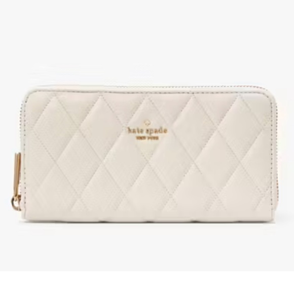 NEW Kate Spade Carey Large Quilted Leather Continental Wallet Parchment White - Picture 1 of 8